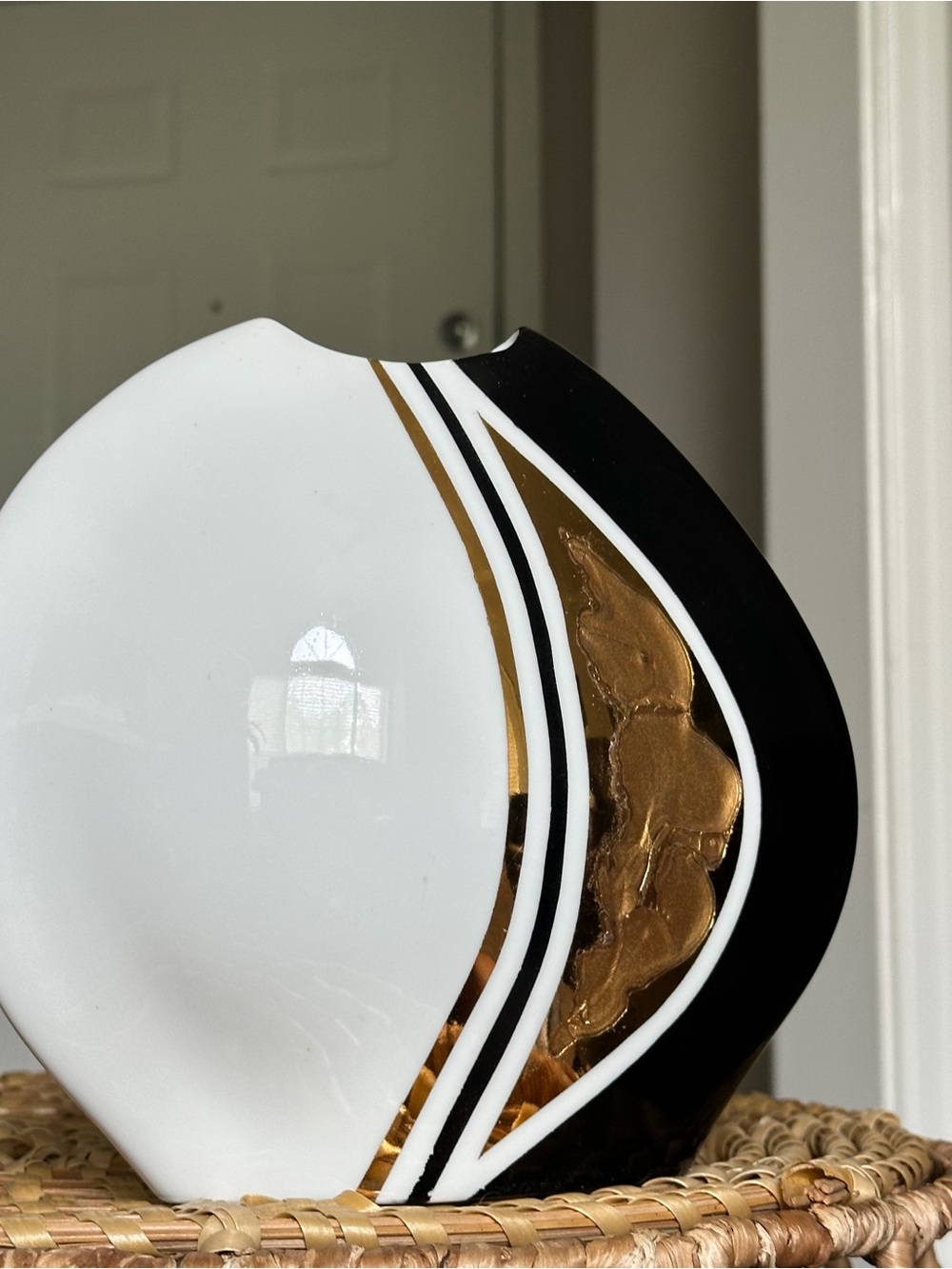 Vintage Sleek Black, White & Gold Abstract Art Deco Vase Decor
